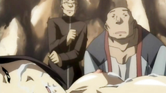 Naughty brunette with nice boobs gangbanged by horny dudes