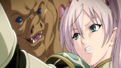 Bondaged naked cutie destroyed by ugly creatures