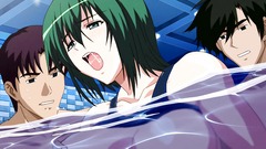 Young busty babe molested in the pool by two horny dudes