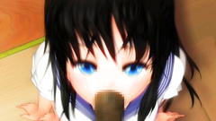 Barely legal schoolgirl blows cock standing on her knees