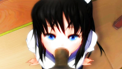 Barely legal schoolgirl blows cock standing on her knees