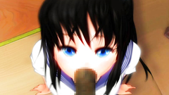 Barely legal schoolgirl blows cock standing on her knees