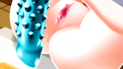 She puts huge sex toys in her tiny holes