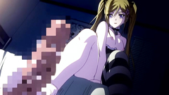 Sexy girl with long legs plays with big cock