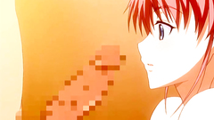 YOung and busty redhead babe against big erection