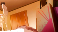 YOung and busty redhead babe against big erection