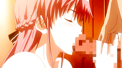 YOung and busty redhead babe against big erection