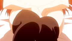 YOung and busty redhead babe against big erection