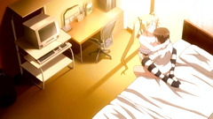 Hot blonde teen in stocking with stripes fucks hard