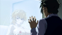 He's jerking his cock in front of sexy hentai cutie