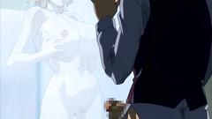 He's jerking his cock in front of sexy hentai cutie