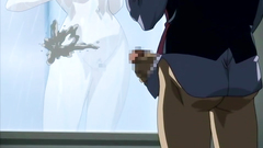 He's jerking his cock in front of sexy hentai cutie