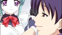 Pretty brunette maid takes big strong cock in her tiny mouth