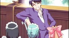 Pretty brunette maid takes big strong cock in her tiny mouth