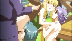 Three beautiful babes serve one lucky cock