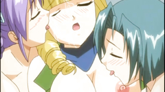 Three beautiful babes serve one lucky cock