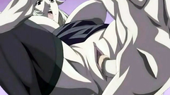 She spreads her long legs in black stockings