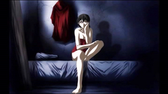 Long-legged young girl in red lingerie looks bored