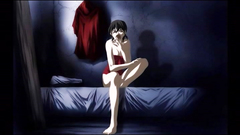 Long-legged young girl in red lingerie looks bored