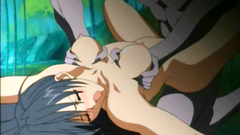 Hot black-haired naked girl covered with a monster's cum