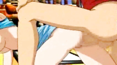 She strokes hard cock between her huge and massive tits