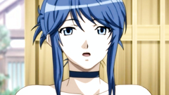 Busty hentai lady among many hard cocks