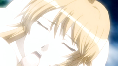 Busty hentai lady among many hard cocks