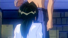 Sexy brunette swallows massive cock on her knees