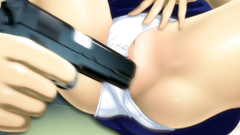 She feels so damn horny with that gun in her shaved pussy