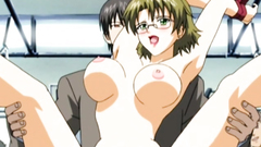 Busty slut covered with cum in public train