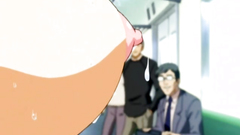 Busty slut covered with cum in public train