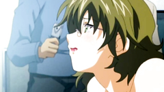 Busty slut covered with cum in public train