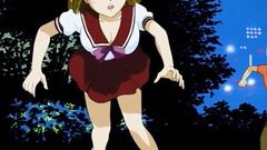 Handsome schoolgirl alone in the park at night