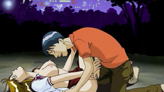 Handsome schoolgirl alone in the park at night