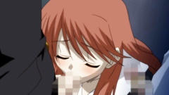 Innocent-looking redhead babe sucks two cocks at the same time