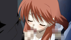 Innocent-looking redhead babe sucks two cocks at the same time