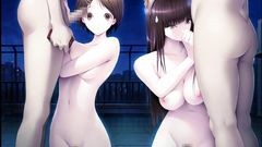 Two beautiful teens sucking cocks on their knees