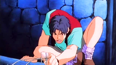 His hands sneak under her skirt - hentai adult cartoon