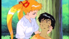 Long-haired blonde babe blows cock in the park