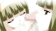 Two hentai twins sharing one cock on their knees