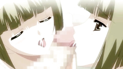 Two hentai twins sharing one cock on their knees