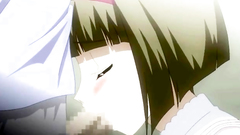 Two hentai twins sharing one cock on their knees