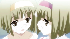 Two hot teen twins take facial after a blowjob