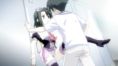 Handsome brunette schoolgirl gets fucked in front of the wall