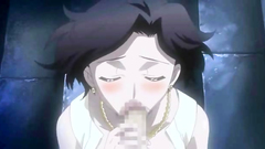 Handsome brunette lady swallows thick cock on her knees