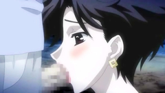 Handsome brunette lady swallows thick cock on her knees