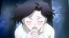 Handsome brunette lady swallows thick cock on her knees