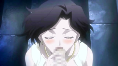 Handsome brunette lady swallows thick cock on her knees