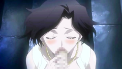 Handsome brunette lady swallows thick cock on her knees