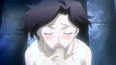 Handsome brunette lady swallows thick cock on her knees